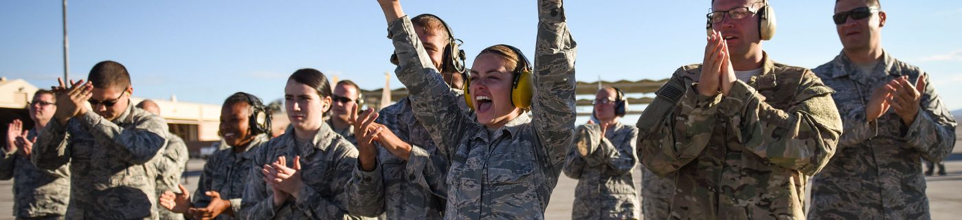 cheering military people