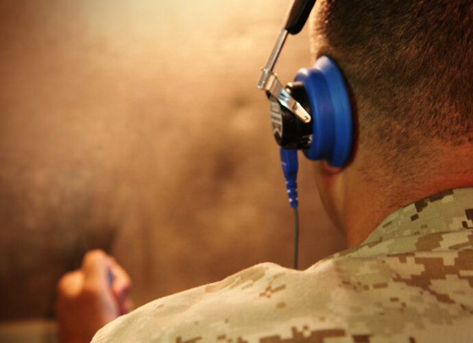 Staff Sgt. Charles Mitchell, 34, from Carlsbad, Calif., Edson Range’s post exchange manager, Service Company, Combat Logistics Regiment 17, 1st Marine Logistics Group, takes the annual audiogram test on Camp Pendleton, Calif., July 13. The Marine Corps changed its policy to require all Marines to take the test annually in order to monitor and reduce the number of Marines leaving the military with hearing loss.